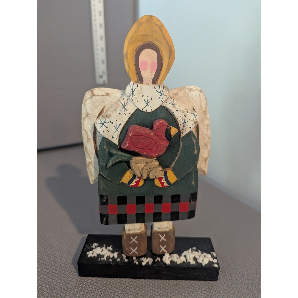 Alena Steelhammer Wood Angel Cardinal Figurine Folk Art Hand Painted Signed